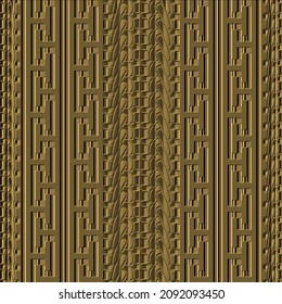 Emboss striped borders 3d seamless pattern. Embossed greek border surface background. Repeat vertical stripes relief ornament. Abstract repeat textured backdrop.  Embossing texture. Greek key meanders