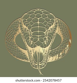 Emboss textured 3d snake head silhouette. Happy Chinese new year 2025 Zodiac sign, year of the Snake. Hand drawn gold decorative trendy embossed relief lines design for cards, calendars, prints.