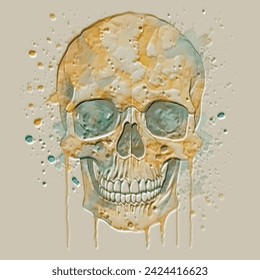 Emboss textured 3d terrible skull. Drawing embossed rough dirty  smiling skull pattern. Relief surface texture with embossing effect. Trendy decorated catrina skull background illustration.