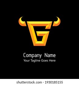 Embossed And 3D Effect Of Gold Color Of Letter G In The Bull Head Shape For Logo Or Initial Of Brand Identity.