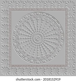 Embossed 3d Floral Frame Round Mandala Stock Vector (Royalty Free