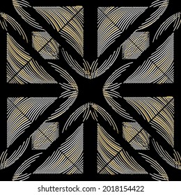 Embossed 3d geometric seamless pattern. Vector emboss background. Textured raised backdrop. Surface grunge relief 3d ornament with embossing effect. Embossed texture. Stripes, rhombus, lines, shapes.