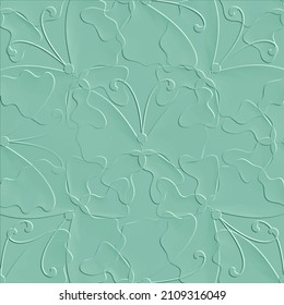Embossed abstract 3d butterflies vector seamless pattern. Ornamental patterned line art relief background. Hand drawn surface butterfly ornaments with embossing effect. Endless emboss 3d texture.