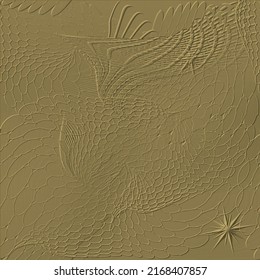 Patrón abstracto de oro 3d sin fisuras. La fantasía ornamental vectorial atraviesa el fondo. Repetir el fondo del vector de alivio futurista. Ramas de rejilla de la superficie dorada que fluyen líneas con fractales, estrellas.