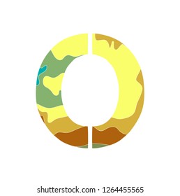 Embossed alphabet with a pattern of wavy lines - the letter O