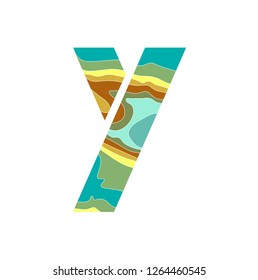 Embossed alphabet with a pattern of wavy lines - the letter Y