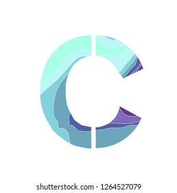 Embossed alphabet with a pattern of wavy lines - the letter C