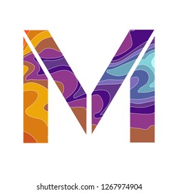 Embossed alphabet with a pattern of wavy lines - the letter M