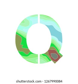 Embossed alphabet with a pattern of wavy lines - the letter Q