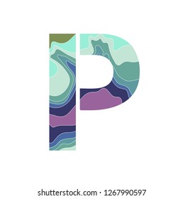 Embossed alphabet with a pattern of wavy lines - the letter P