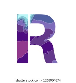 Embossed alphabet with a pattern of wavy lines - the letter R