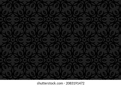 Diseño de fondo negro con relieve.Textura con diseño 3D geométrico volumétrico convexo étnico elegante.