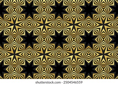 Embossed black background, tribal cover design, banner. Geometric original 3D pattern, embossing. Gold ornaments, handmade. Decorative ethnic group of the East, Asia, India, Mexico, Aztec, Peru.