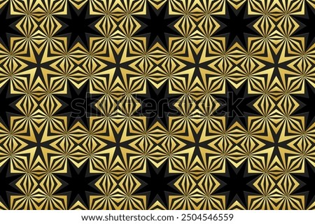 Embossed black background, tribal cover design, banner. Geometric original 3D pattern, embossing. Gold ornaments, handmade. Decorative ethnic group of the East, Asia, India, Mexico, Aztec, Peru.