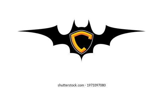 Embossed effect of letter C in the shield and black bat shape background for a company logo or brand identity.