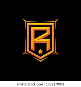 Embossed effect of letter R with pentagonal frame. Military, gaming, sport, hobby source of initial, logo, bagde and or identity.