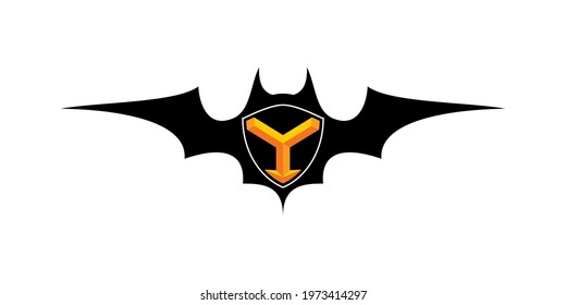 Embossed effect of letter Y in the shield and black bat shape background for a company logo or brand identity.