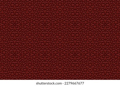 Embossed ethnic brown background, cover design. Geometric trendy 3D pattern, press paper, leather. Motives of the East, Asia, India, Mexico, Aztecs, Peru. Dudling, boho, art deco, handmade style.