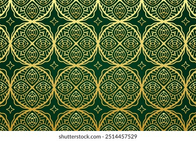 Fundo em relevo verde, capa de design tribal, banner. Padrão exótico de ouro geométrico no estilo de vitral. Ornamentos étnicos, mandala, arabesco. Tradições do Oriente, Ásia, Índia, México, Asteca
