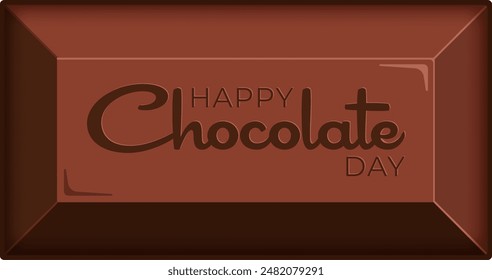 embossed happy chocolate day on piece of chocolate chunk, food illustration 