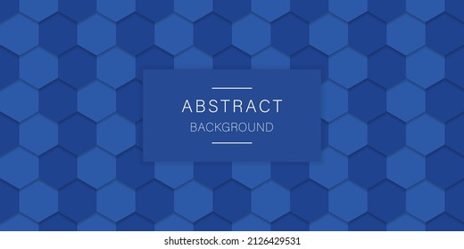 Embossed Hexagonal Blue Futuristic Pattern. Blue Abstract Hexagon Background. Digital Blank Blue Banner for Technology, Science, Chemistry. Modern Wallpaper Design. Vector Illustration.