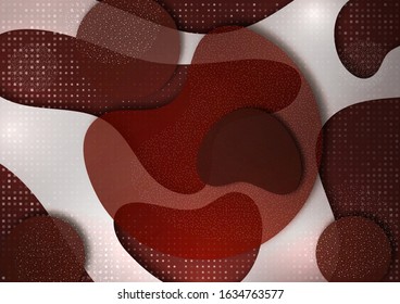 Embossed layers of cut paper, dynamic colored shapes, circles, small particles. Halftone texture. Wavy geometric shapes. Template for website, cover, brochure, banner. Vector illustration