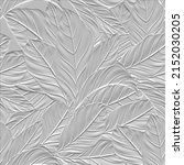 Embossed leafy white 3d seamless pattern. Beautiful floral relief background. Repeat textured white vector backdrop. Surface emboss leaves. 3d endless ornament with embossing effect. Leafy texture.