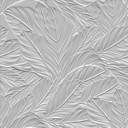 Embossed Leafy White 3d Seamless Pattern. Beautiful Floral Relief Background. Repeat Textured White Vector Backdrop. Surface Emboss Leaves. 3d Endless Ornament With Embossing Effect. Leafy Texture.