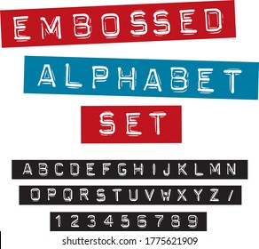 Embossed letters. label type.Vector alphabet