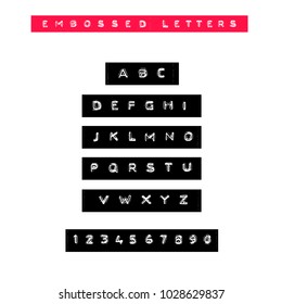 Embossed Letters Tape Font. Vintage Adhesive Label Type. Vector Alphabet