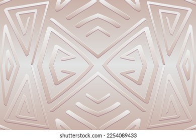 Embossed light background, ethnic cover design. Geometric 3D pattern, press paper. Boho style, art deco, minimalism. Tribal original textures of the peoples of the East, Asia, India, Mexico, Aztecs