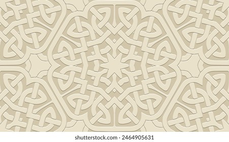 Embossed light background, tribal cover design, boho style. Geometric artistic 3D pattern. Decorative ornaments, arabesques, handmade. Exotic ethnic group of the East, Asia, India, Mexico, Aztec, Peru