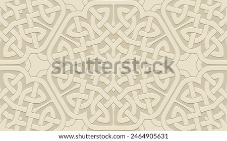 Embossed light background, tribal cover design, boho style. Geometric artistic 3D pattern. Decorative ornaments, arabesques, handmade. Exotic ethnic group of the East, Asia, India, Mexico, Aztec, Peru