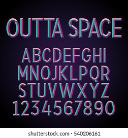 Embossed Stereo Font. Vector alphabet with 3D effect.