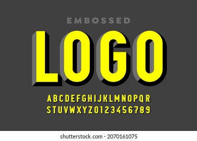 Embossed style font, alphabet letters and numbers vector illustration