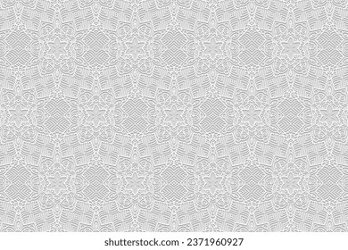Eingebetener weißer Hintergrund, Deckendesign. Boho-Stil, handgemachte Dekoration. Geometrisches 3D-Muster, Presspapier, Leder. Vintage Malerei aus Ost, Asien, Indien, Mexiko, Aztec, Peru.