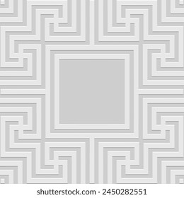 Embossed white background, ethnic cover design, banner. Geometric elegant 3D pattern, Greek style meander handmade. Artistic motifs of the East, Asia, India, Mexico, Aztec, Peru.