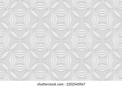 Embossed white background, ethnic creative cover design. Geometric 3D pattern, press paper, boho style. Tribal ornamental themes of the East, Asia, India, Mexico, Aztecs, Peru.