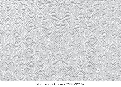 Embossed white background, ethnic vintage cover design. Geometric abstract 3D pattern, hand drawn, doodling tribal texture. Exotic ornaments of the East, Asia, India, Mexico, Aztecs, Peru.