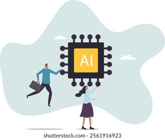 Embrace AI, Artificial Intelligence adoption, user or people who use AI to help and support work success,business concept.flat character.