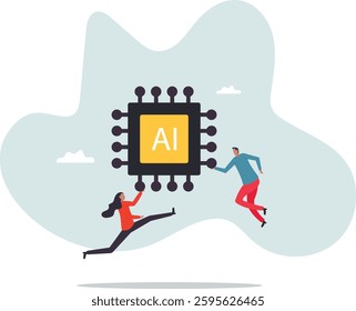 Embrace AI, Artificial Intelligence adoption, user or people who use AI to help and support work success,character for design
