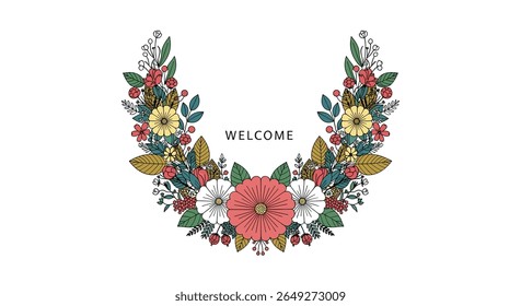 Abraçar a beleza da natureza bem-vindo com este arranjo floral encantador de flores e borboletas Criando uma guirlanda em forma de U de frescura e alegria