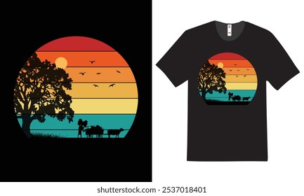 Embrace the beauty of twilight with our stunning sunset t-shirt! Featuring a vibrant gradient of oranges and purples, along with silhouetted palm trees, 