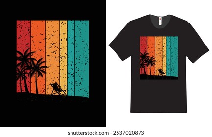 Embrace the beauty of twilight with our stunning sunset t-shirt! Featuring a vibrant gradient of oranges and purples, along with silhouetted palm trees,