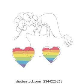 The embrace of a couple in love. Linear drawing of women in love. Minimalistic modern illustration illustration. The concept of LGBT and lesbian love