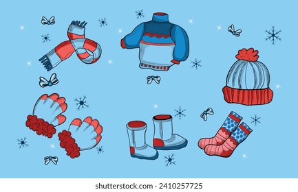 Embrace the cozy charm of winter with our stylish winter clothes clip art. Each element is carefully designed to capture the warmth and comfort of cold-weather fashion.