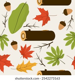 Embrace the cozy vibes of fall with this autumn seamless pattern, featuring a beautiful blend of seasonal elements like leaves, acorns, berries, and branches.