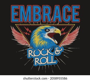 Embrace eagle vector t shirt graphic design. Rock and roll music brand logo illustration artwork. 