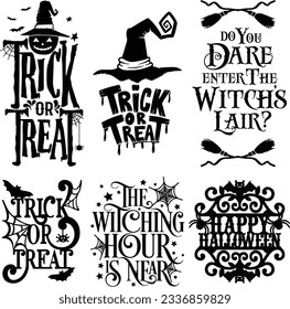 Embrace the eerie charm of Halloween with our "Spooktacular Halloween Text Vector Silhouettes" collection! 