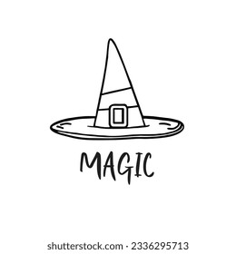 Embrace the enchantment of magic with this captivating banner showcasing intricate line art of a witch and the word 'Magic'